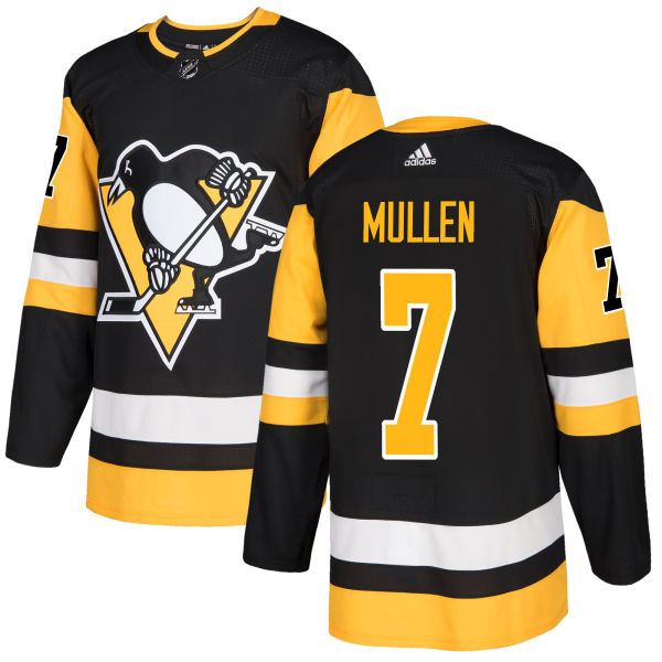 Adidas Penguins #7 Joe Mullen Black Home Authentic Stitched NHL Jersey - Click Image to Close